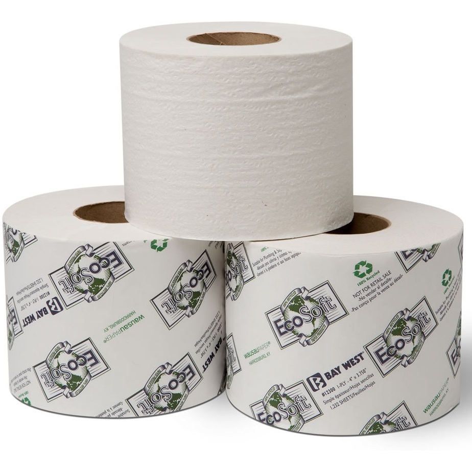 Tissue,Bath, 1 Ply, 400&#39; Roll 48 Roll/Cs, 100% Recycled,