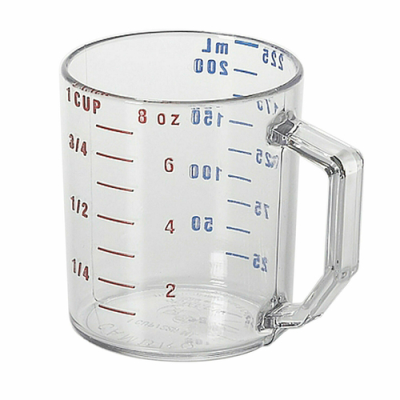 MEASURING CUP, 1 CUP, MOLDED 
HANDLE, DISHWASHER SAFE, 
POLYCARBONATE, CLEAR, NSP, 
12/CASE