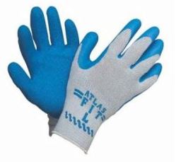 GLOVES, Flex Tuff, LARGE
WHITE/BLUE EACH, Wrinkle
textured palm with rubber
palm and finger tips dipped,
10-guage cotton/polyester
shell white
with blue dip