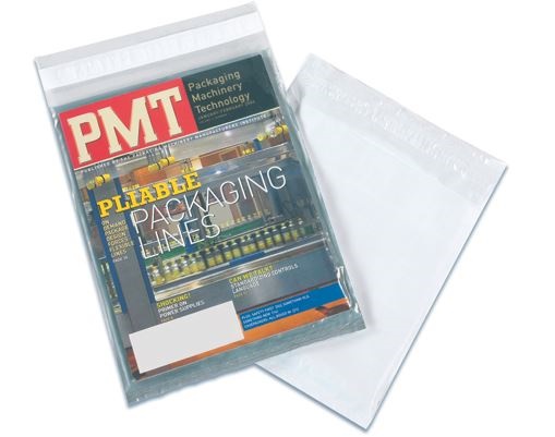 Poly Mailer, Clear View,
10x13&quot;, 2.5 Mil, Resealable,
Clear Front, Opaque Back,
500/Case