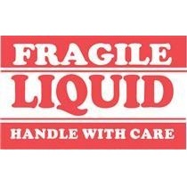 Label,Fragile Liquid HWC, 3x5 500 / ROLL, Red/White