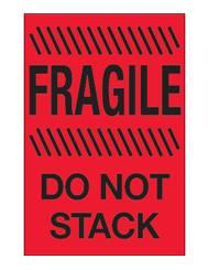 Label,&quot;Fragile, Do Not Stack&quot;,
4x6, Fluorescent Red, 500/RL