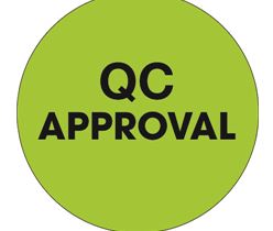 Labels, &quot;QC Approval&quot;, 1&quot; Circle, Fluorescent Green