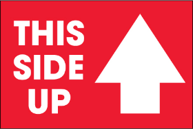 LABEL, 2&quot; x 3&quot; THIS SIDE UP,  500/ROLL, RED WITH WHITE 