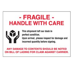Label, &quot;Fragile/Handle W/Care&quot; 6&quot;X4&quot;, 500/Roll