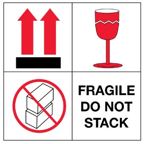 Label, International safe handling, fragile do not stack