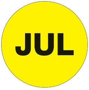 Label 1&quot; Circle - &quot;JULY&quot; Fluorescent Yellow, 500/ROLL