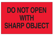 Label, &quot;Do Not Open w/Sharp Object&quot; 3x5, Fl.Red/Black,