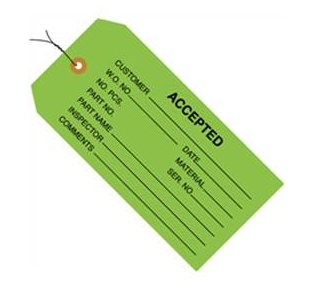 Inspection Tags, 4 3/4&quot; x 2 3/8&quot;, &quot;Accepted&quot;, Pre-Wired,