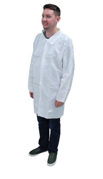 Lab Coat/2XL, White 50g, 
Microporous, 4 snaps/elastic 
wrists, 25/case