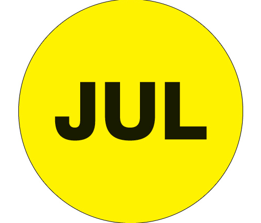 &quot;July&quot;,Yellow
2&quot;circle label, 500 per roll