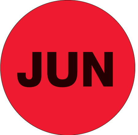 Label, 2&quot; Circle, Month-&quot;June&quot;, FL. RED