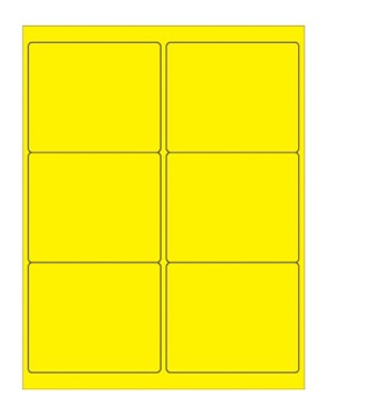 Laser Label, 4 x 3 1/3&quot;  Fluorescent Yellow Rectangle, 