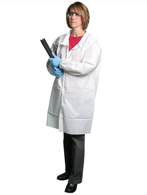 Lab Coat,5XL, WHITE, 30G PP   with 4 Snaps/Elastic wrists, 