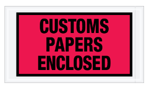 &quot;CUSTOMS PAPERS ENCLOSED&quot;  5-1/2&quot;X10&quot;, RED,  PACKING  