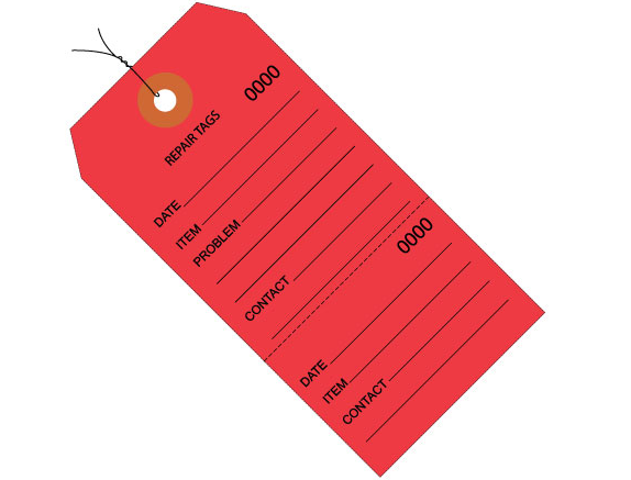 Repair Tags, 4 3/4&quot; x 2 3/8&quot;, Consecutively Numbered,