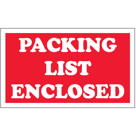 Label,&quot;Packing List Enclosed&quot; 5x3, Red background, white