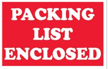 Label 2&quot;x3&quot; Packing List Enclosed, red and white,