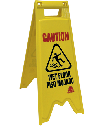 Floor Sign,
&quot;Caution-Wet Floor&quot; Yellow,
Plastic, Spanish &amp; English,
