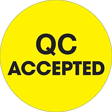 2&quot; Circle &quot;QC Accepted&quot; label, fluorecent yellow