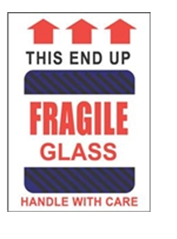 4 x 6&quot; This End Up Fragile
Glass Handle with Care
(Black-Blue Stripes/Arrows)
Label, 500/roll