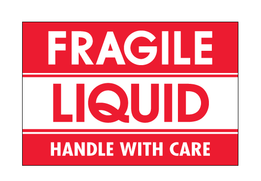 Label, 2x3, Fragile, Liquid -
Handle With Care, 500/Roll