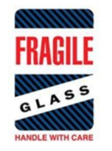 4 x 6&quot; Fragile Glass Handle
with Care (Black/Blue
Stripes) Label, 500/Roll