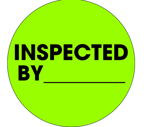 2&quot; Circle &quot;inspected by&quot; label, fluorescent green