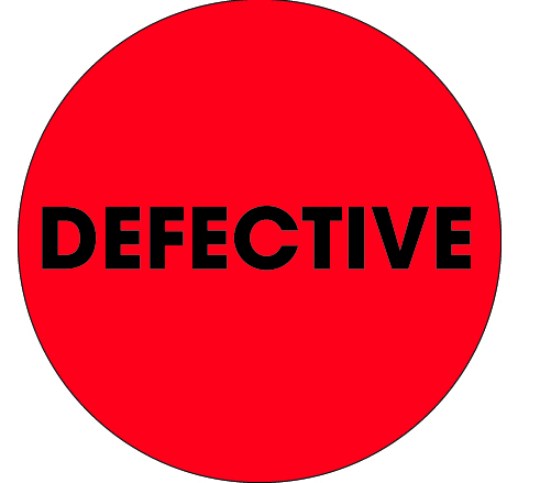 Label, &quot;Defective&quot;, 2&quot; flourescent red/black circle,