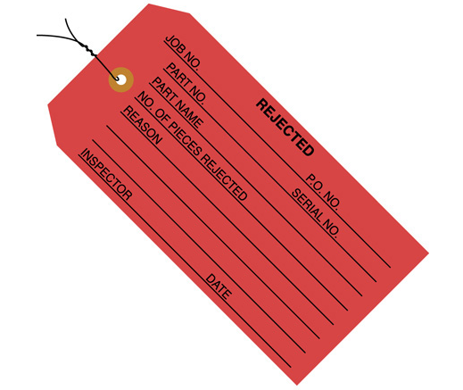 Inspection Tags, 4 3/4&quot; x 2 3/8&quot;, &quot;Rejected&quot;, Pre-Wired,