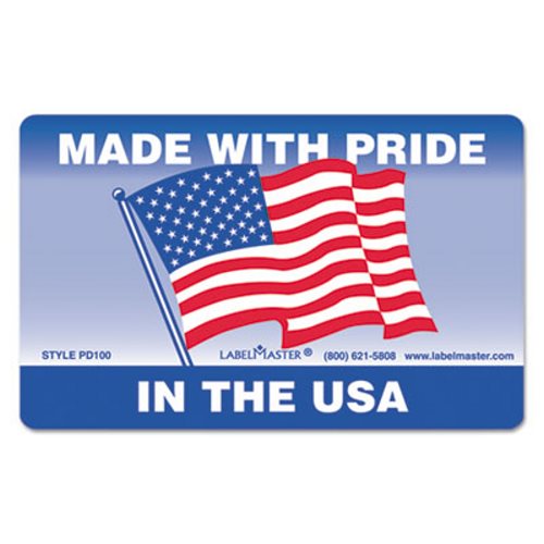 Label, 3&quot;x4&quot;, &quot;Made with Pride in the USA&quot;, 500/ROLL